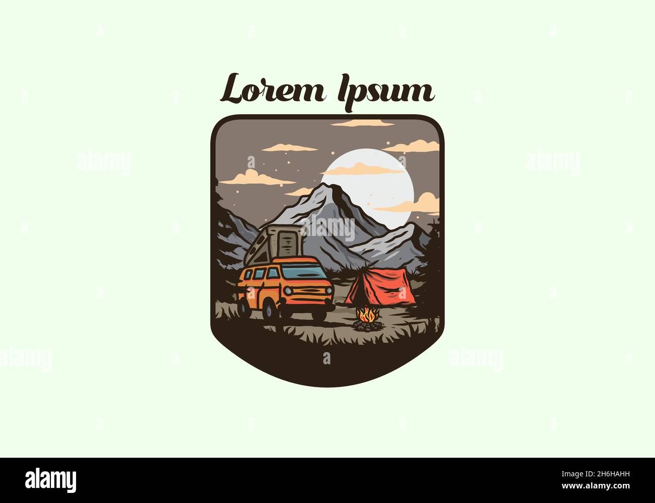 Night mountain camper van illustration drawing design Stock Vector ...
