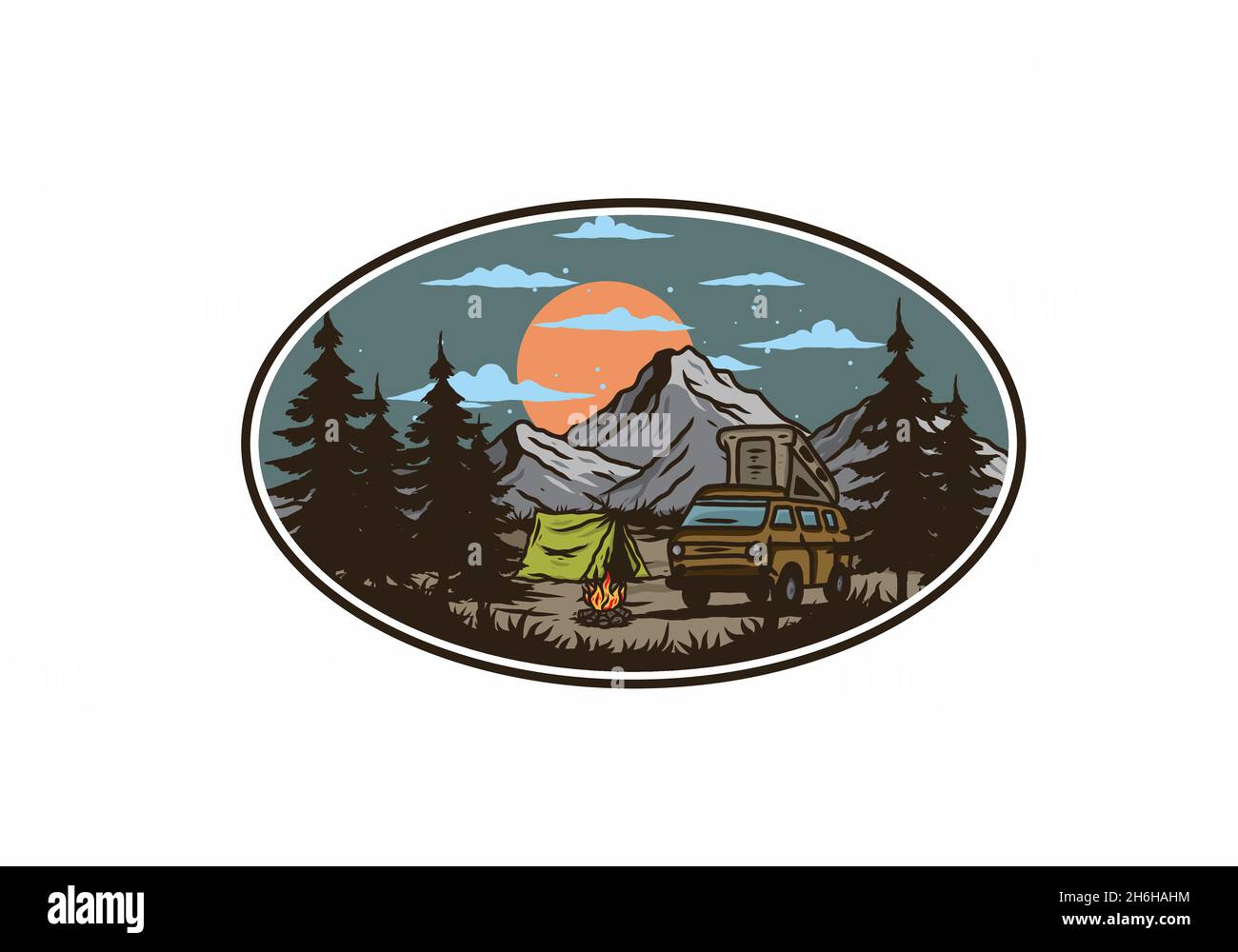 Night mountain camper van illustration drawing design Stock Vector ...