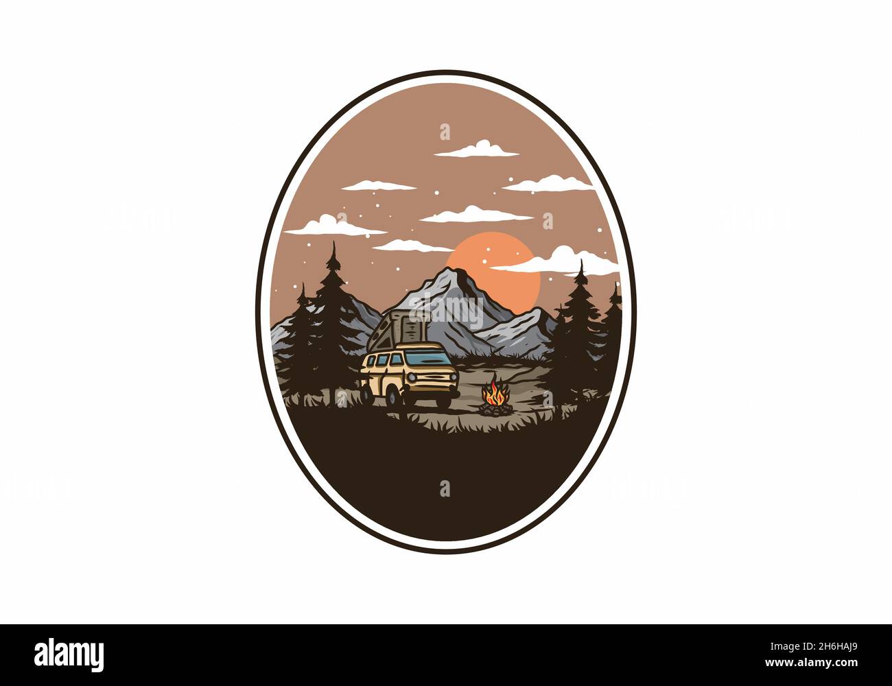 Night mountain camper van illustration drawing design Stock Vector ...