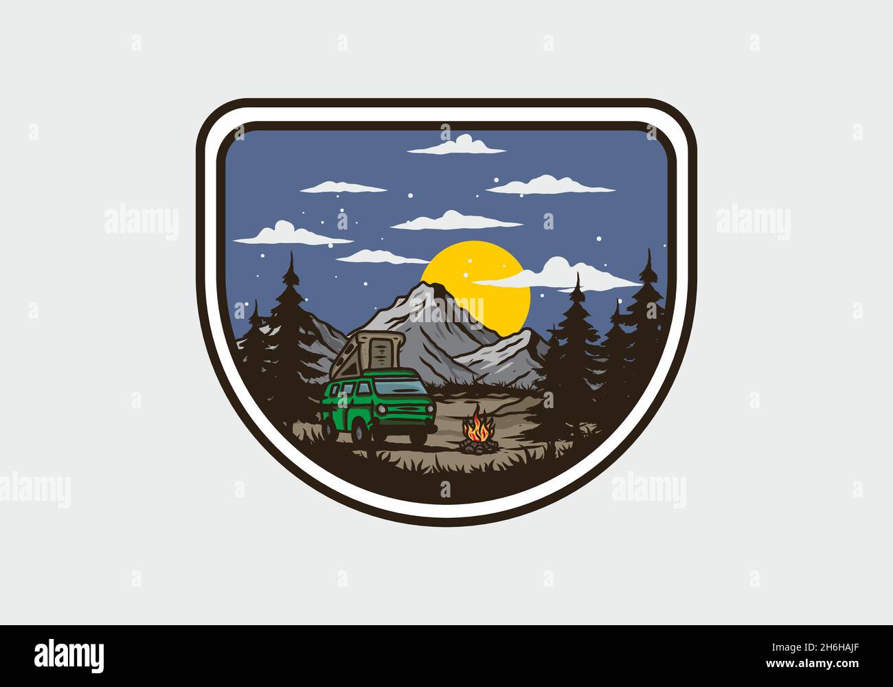 Night mountain camper van illustration drawing design Stock Vector ...