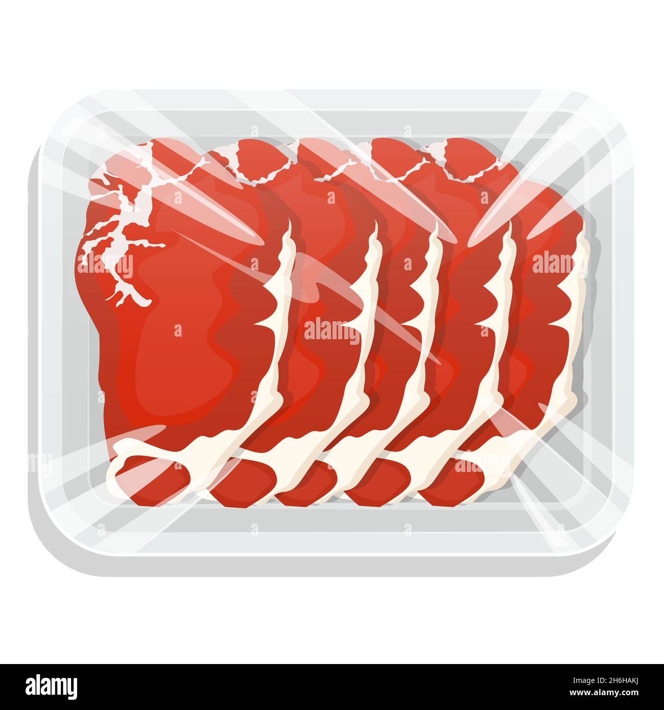 Fresh meat. Steak. A piece of meat in a vacuum pack. Pork and beef in a plastic tray. Vector illustration Stock Vector