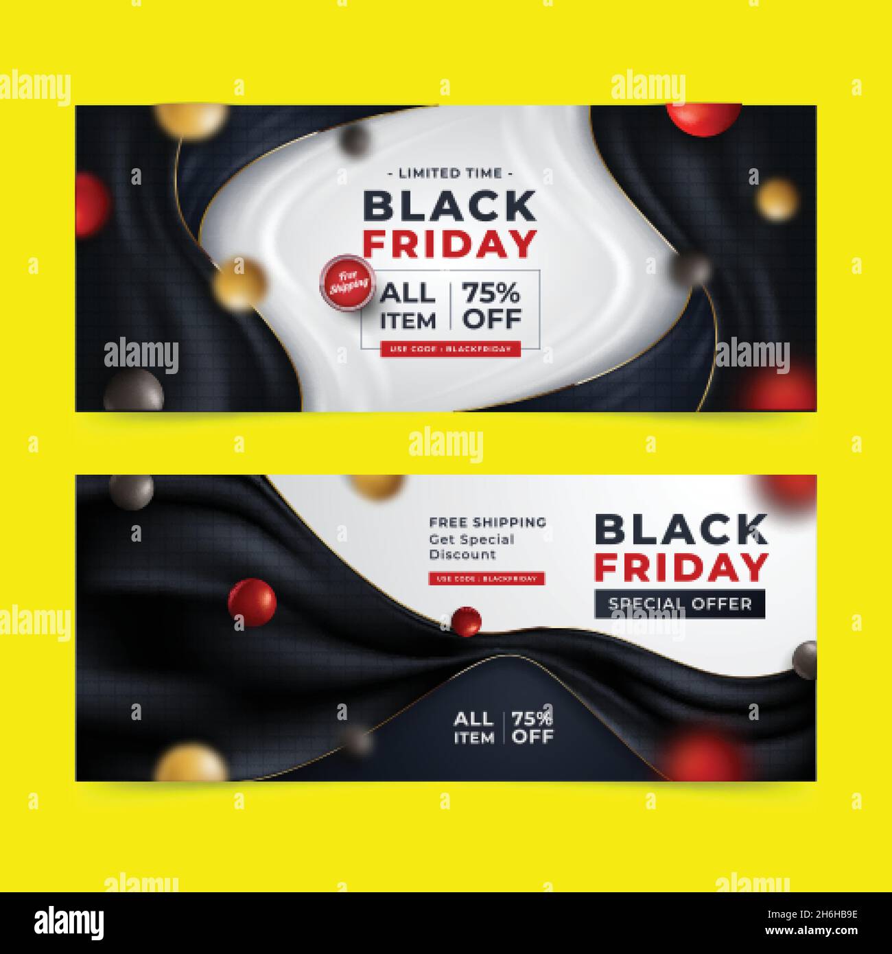 realistic wavy black friday horizontal banners set vector design illustration Stock Vector