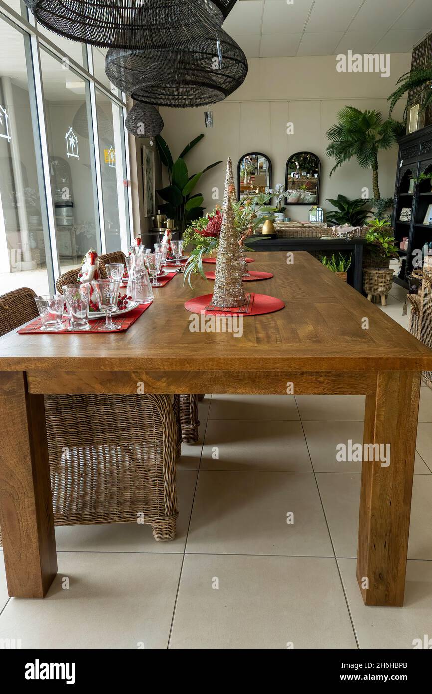 Townsville, Queensland, Australia November 2021 A timber table set