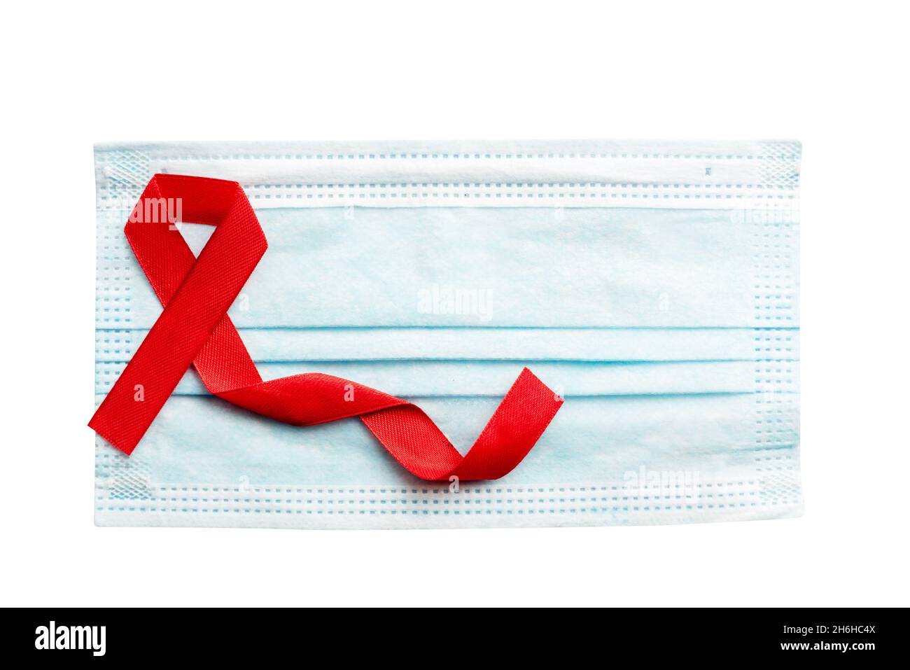 Red ribbon and face mask with white background. Hiv Aids ribbon ...