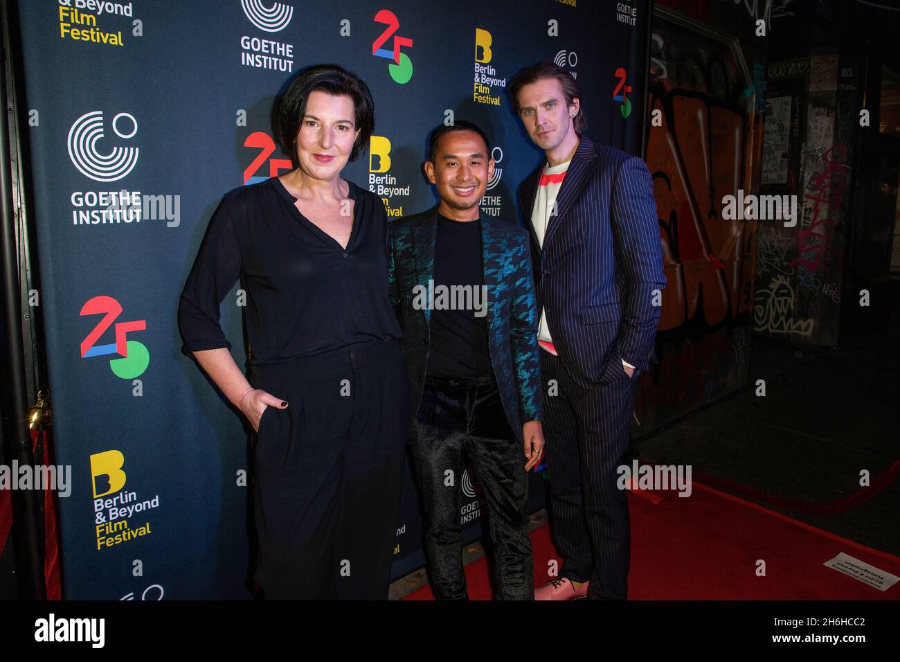 Producer Lisa Blumenberg, Director of Berlin & Beyond Film Festival, Sophoan Sorn and actor Dan Stevens attend the screening of ‘Ich bin dein Mensch' (I'm Your Man) during the Berlin and Beyond Film Festival Autumn Showcase at Roxie Theater on November 15, 2021 in San Francisco, California. Photo: Christopher Victorio/imageSPACE for Bleecker Street Credit: Imagespace/Alamy Live News Stock Photo