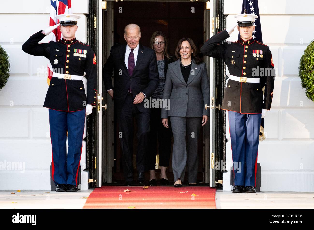 Washington, United States. 15th Nov, 2021. President Joe Biden and Vice President Kamala Harris arrive at a ceremony where the President signed into law the Bipartisan Infrastructure Deal, H.R. 3684, and the “Infrastructure Investment and Jobs Act”. Credit: SOPA Images Limited/Alamy Live News Stock Photo