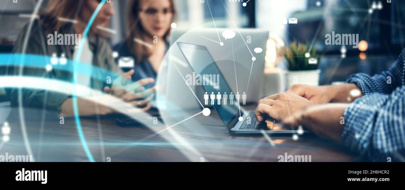 Group of modern business people working together on a project ...