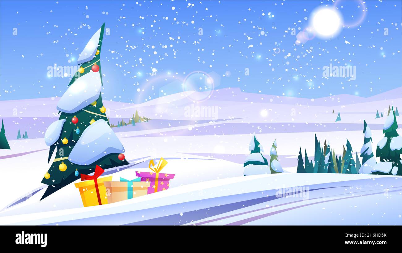 Mountain winter landscape with snowy trees Stock Vector Image & Art - Alamy