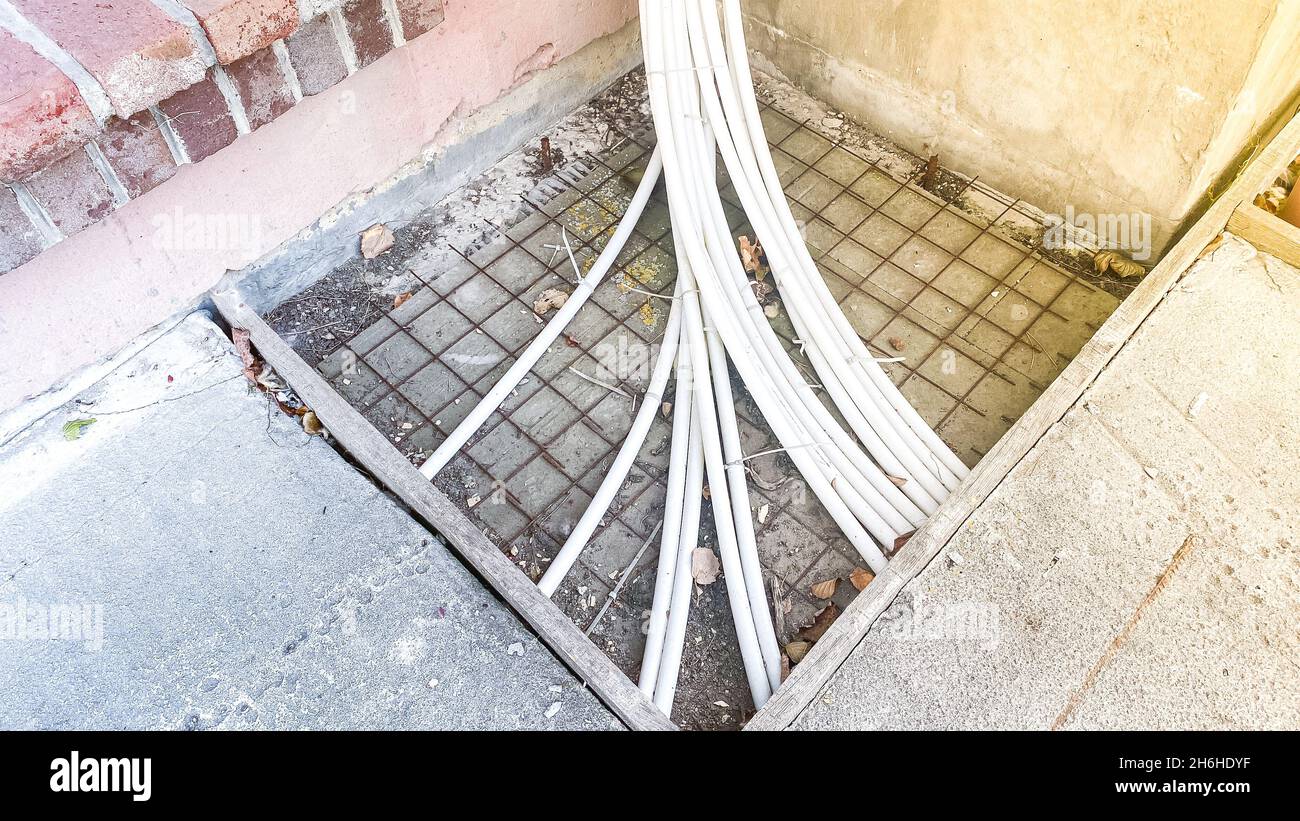 Piping for outdoor underfloor heating to prevent icing Stock Photo Alamy