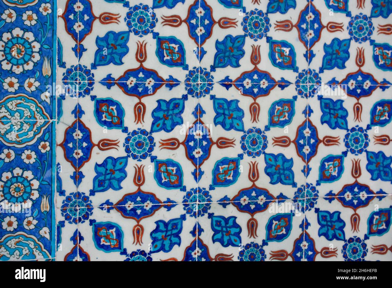 Ottoman ancient Handmade Turkish Tiles with floral patterns Stock Photo