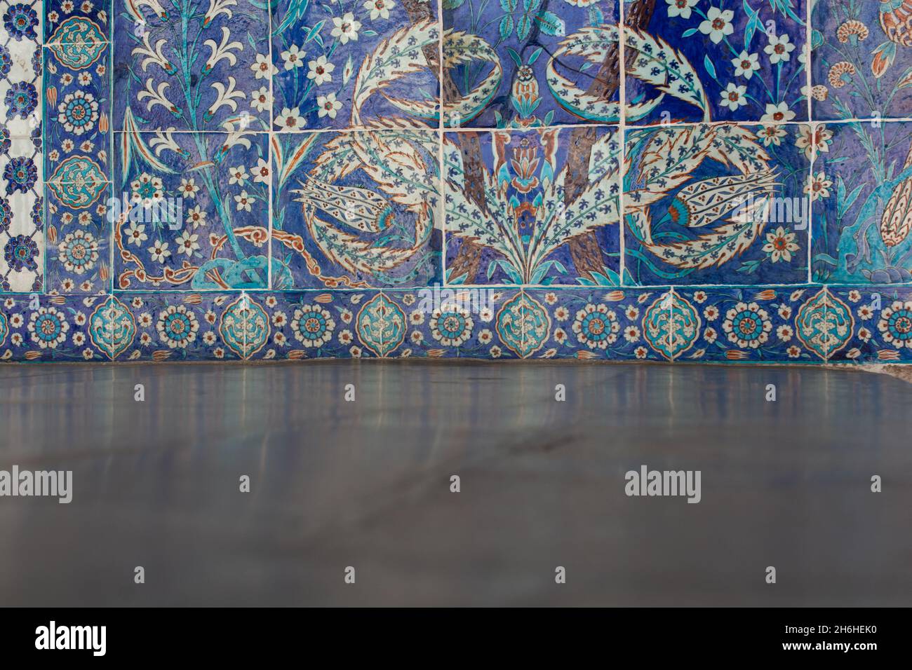 Ottoman ancient Handmade Turkish Tiles with floral patterns Stock Photo