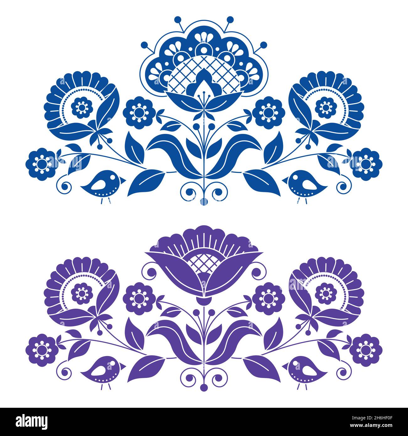 Swedish Floral Folk Art Vector Greeting Card Design Elements Inspired