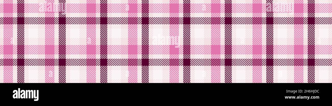 Girly pink seamless plaid vector border. Gingham bright color checker ...