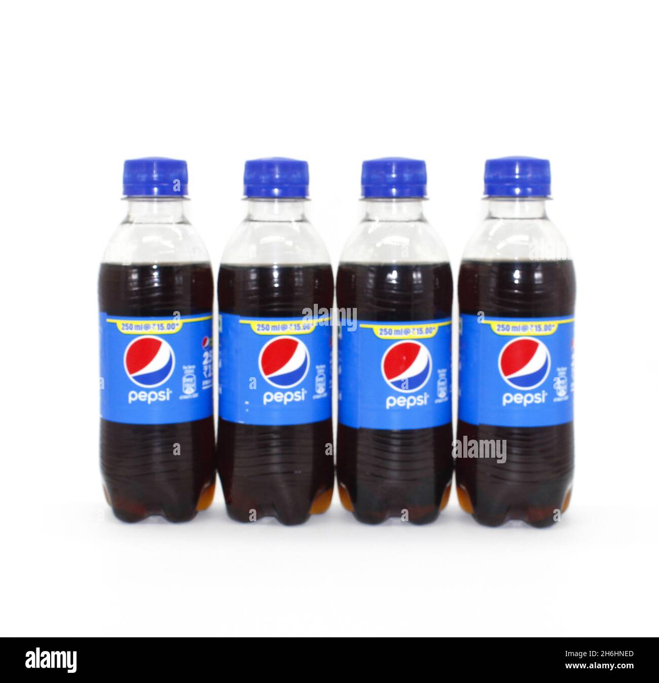 Noida , Utter pardesh , India - october 18 2021 , pepsi bottles , A picture of pepsi bottles on white background with selective focus in noida Stock Photo