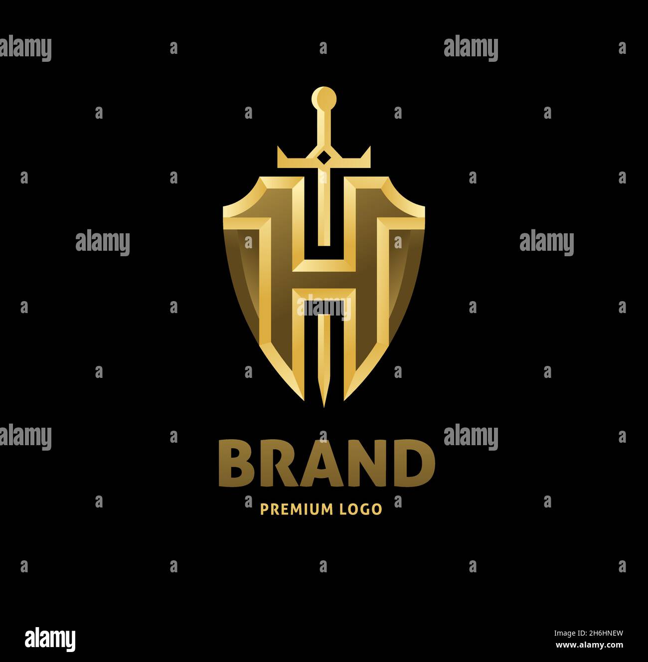 creative initial letter H with swords and shield logo vector Stock Vector