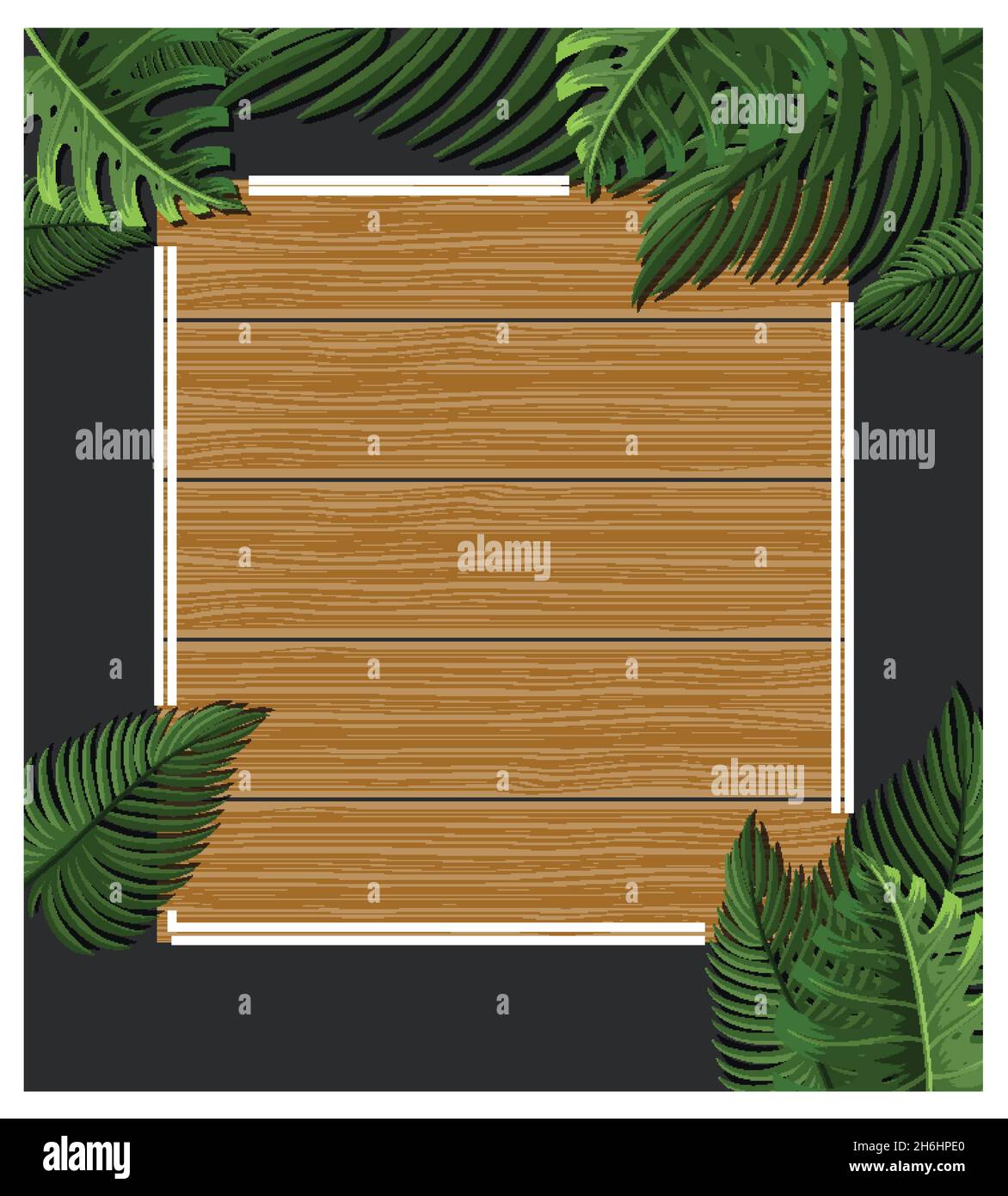 Square wood board with tropical green leaves illustration Stock Vector ...