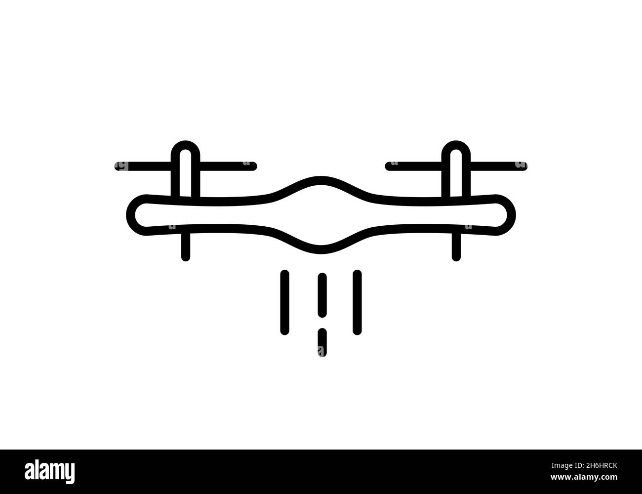 Delivery drone line icon. Quadcopter transportation by air concept. E-commerce logistics idea. Black drone outline on white background. Vector, flat. Stock Vector