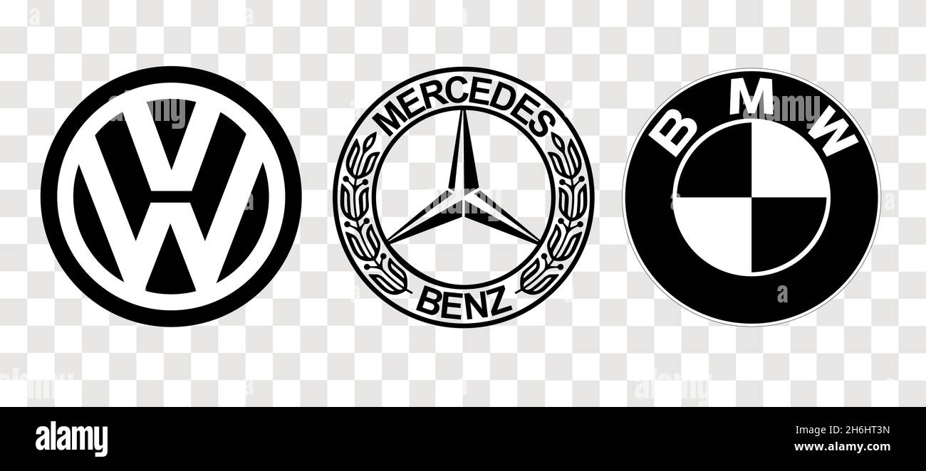 Vinnitsa, UKRAINE - DECEMBER 12, 2020: logos popular German brands of cars: Mercedes, audi, BMW and Volkswagen, vector Stock Vector