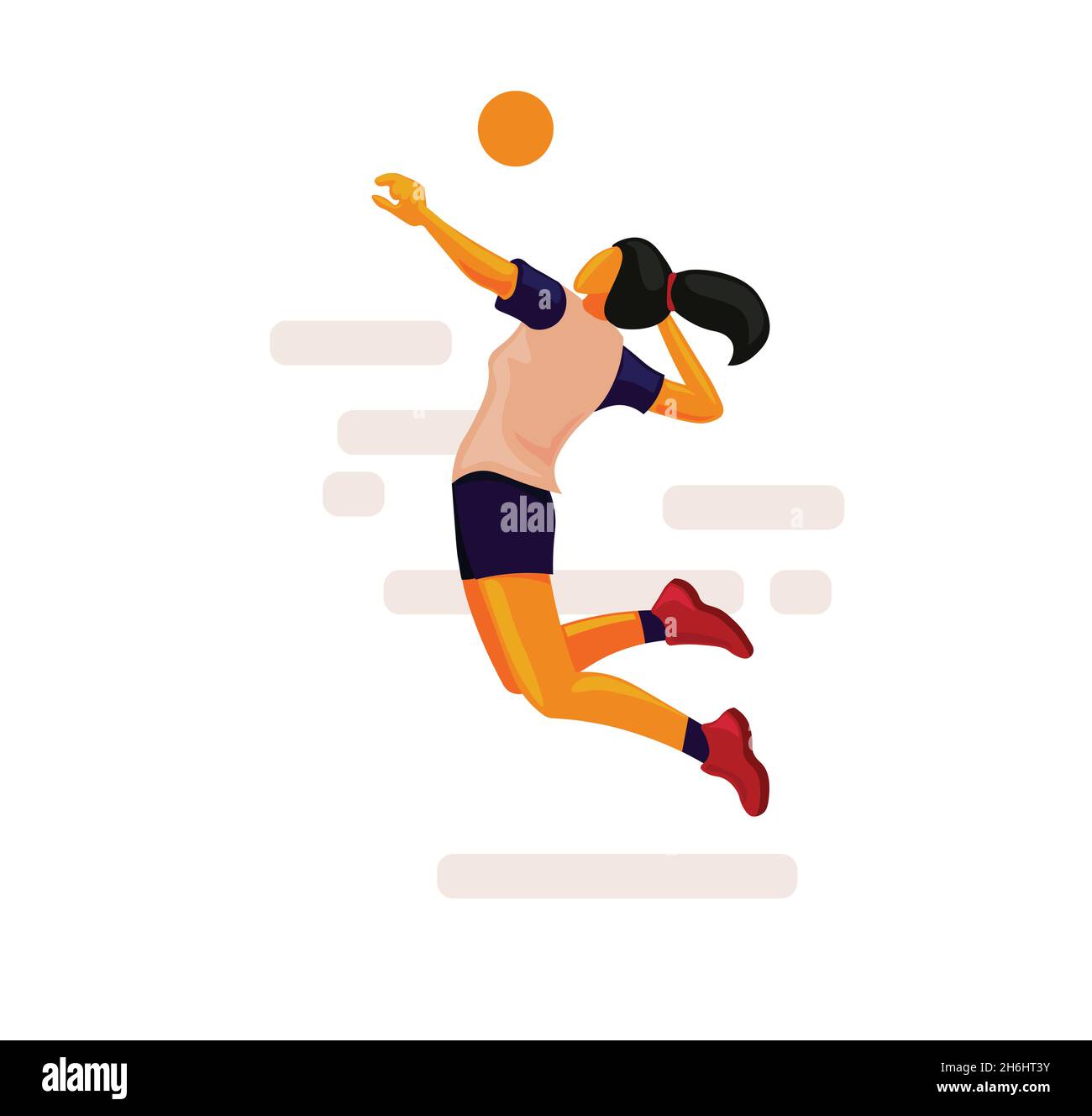 volleyball Girl player jump and hits the ball vector illustration Stock