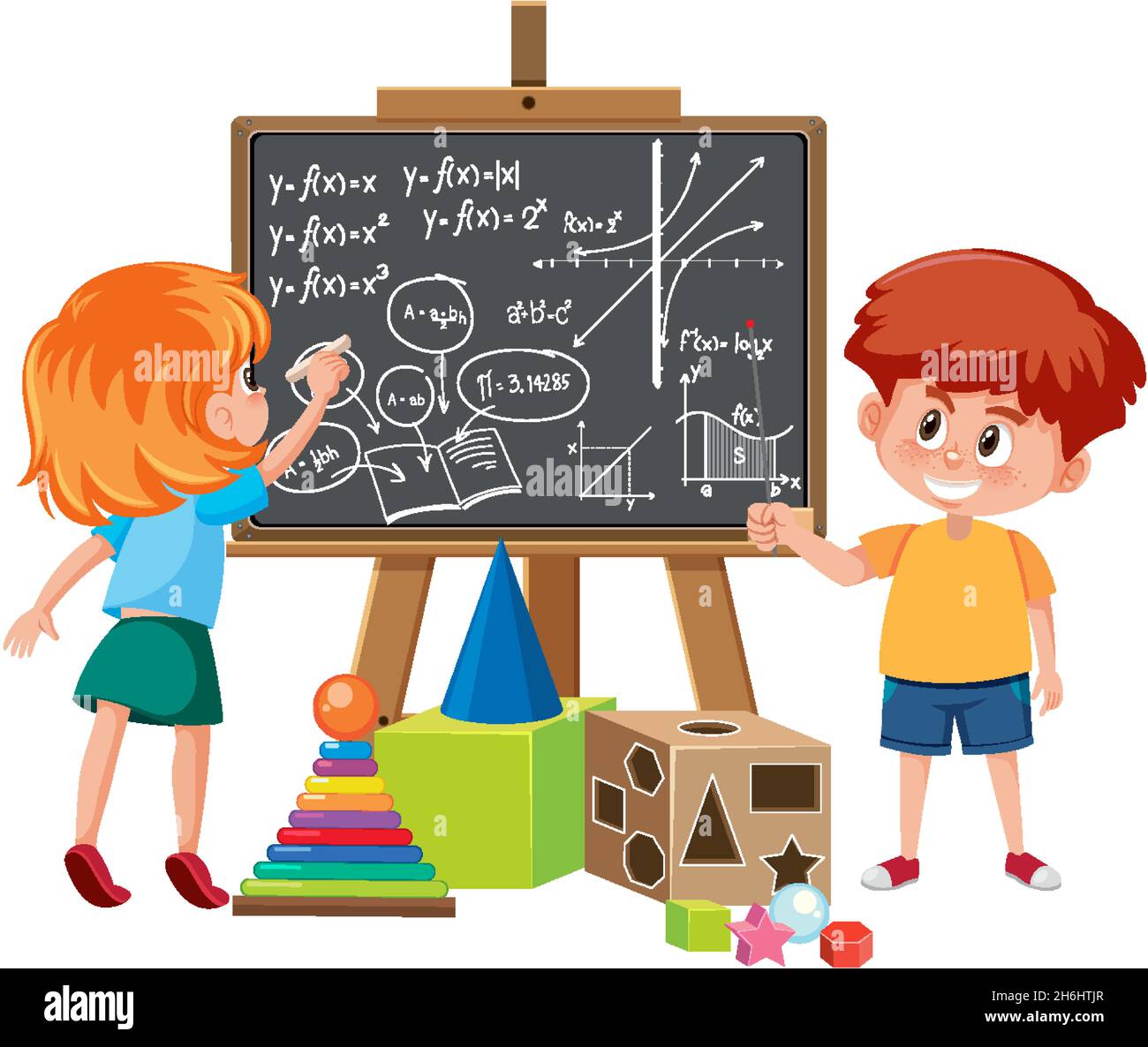 Children learning math with math symbol and icon illustration Stock ...