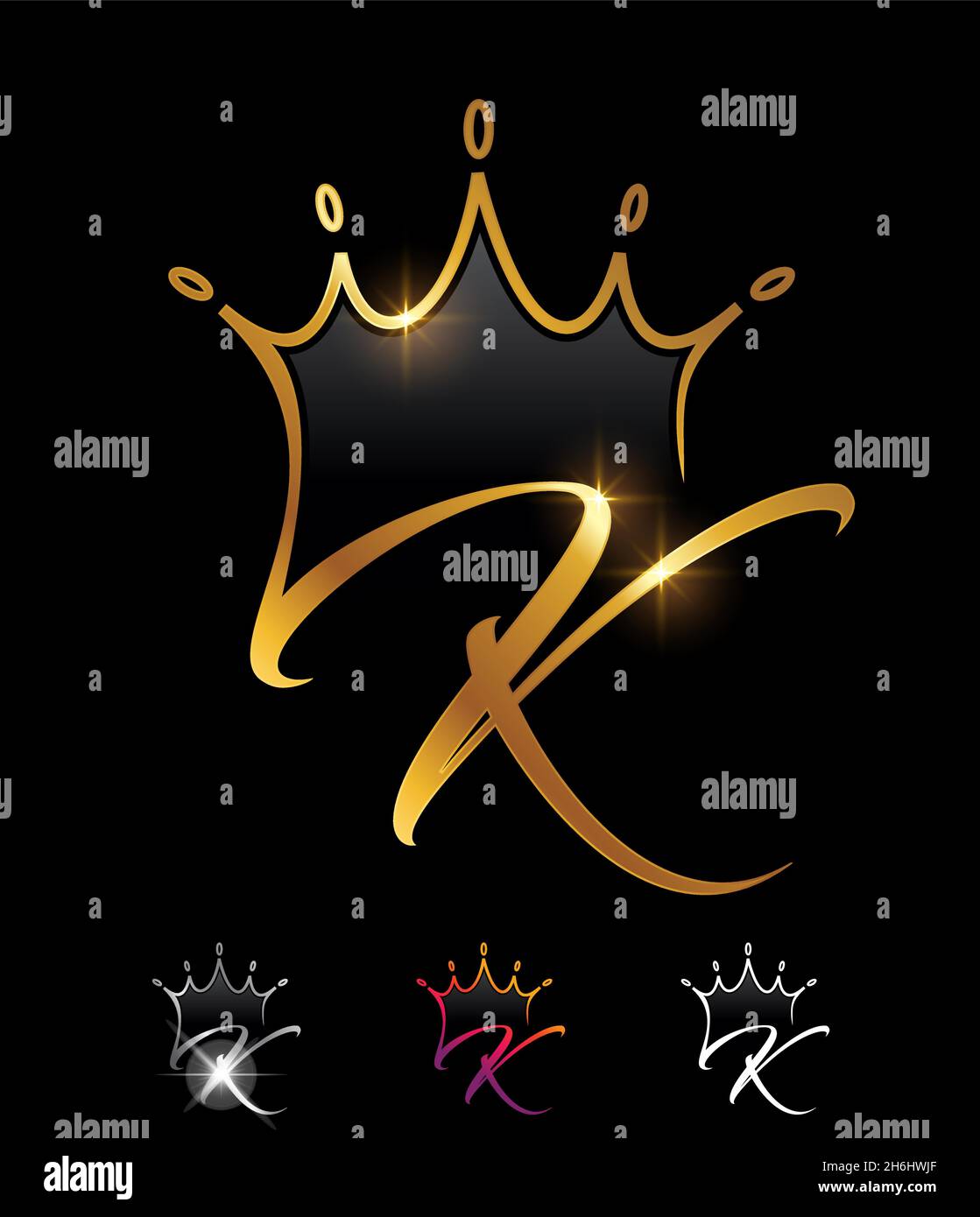 A vector illustration set of Golden Monogram Crown Initial Letter K ...