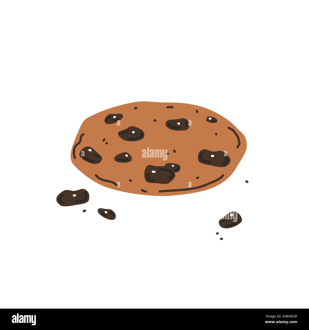 Vector flat illustration. Chocolate chip cookie on white background Stock Vector