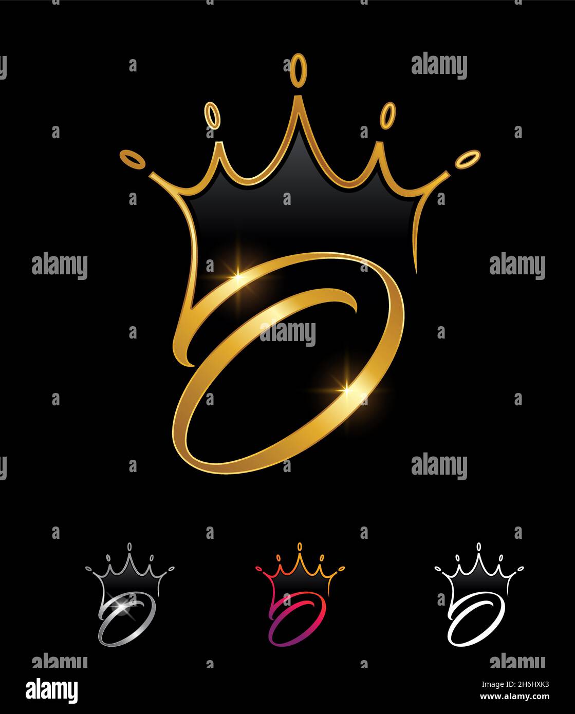 A vector illustration seet of Golden Monogram Crown Initial Letter O ...