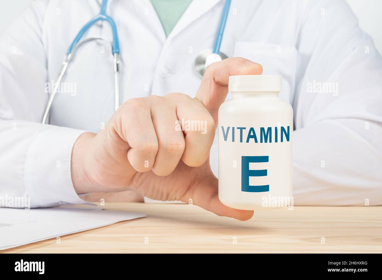 Vitamins and supplements for human health. Doctor taking