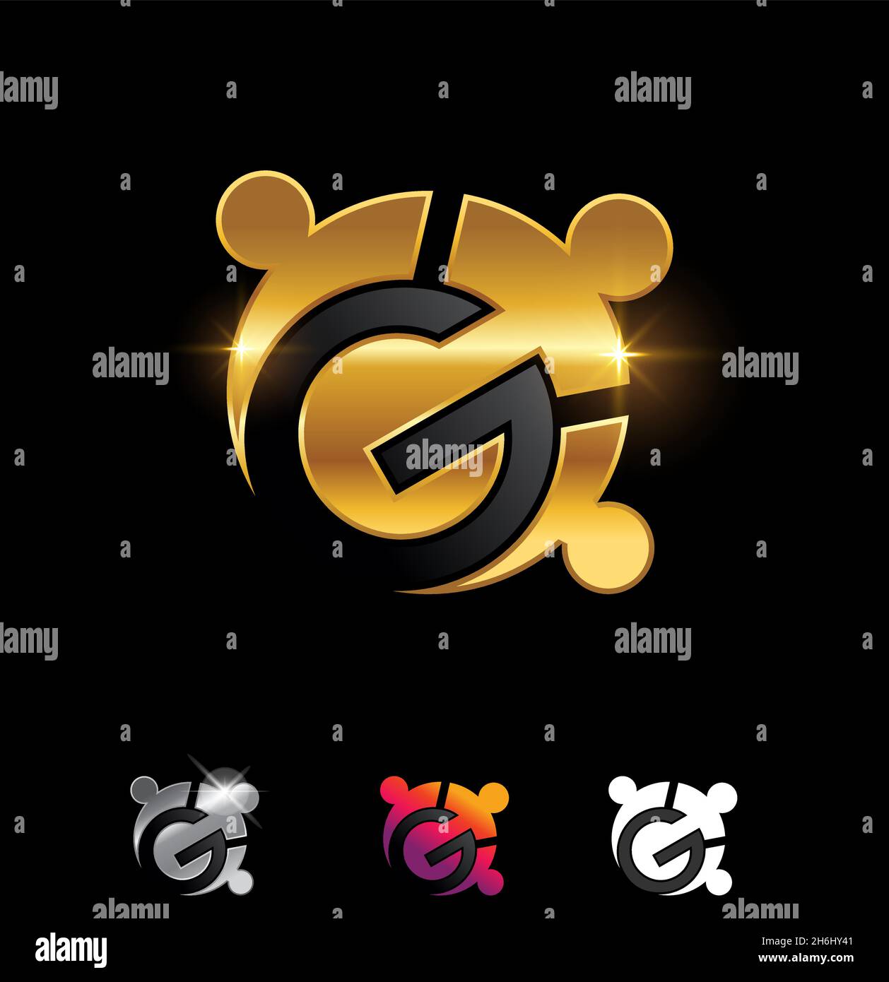 A vector illustration set of Golden Community Initial Letter G Logo in ...