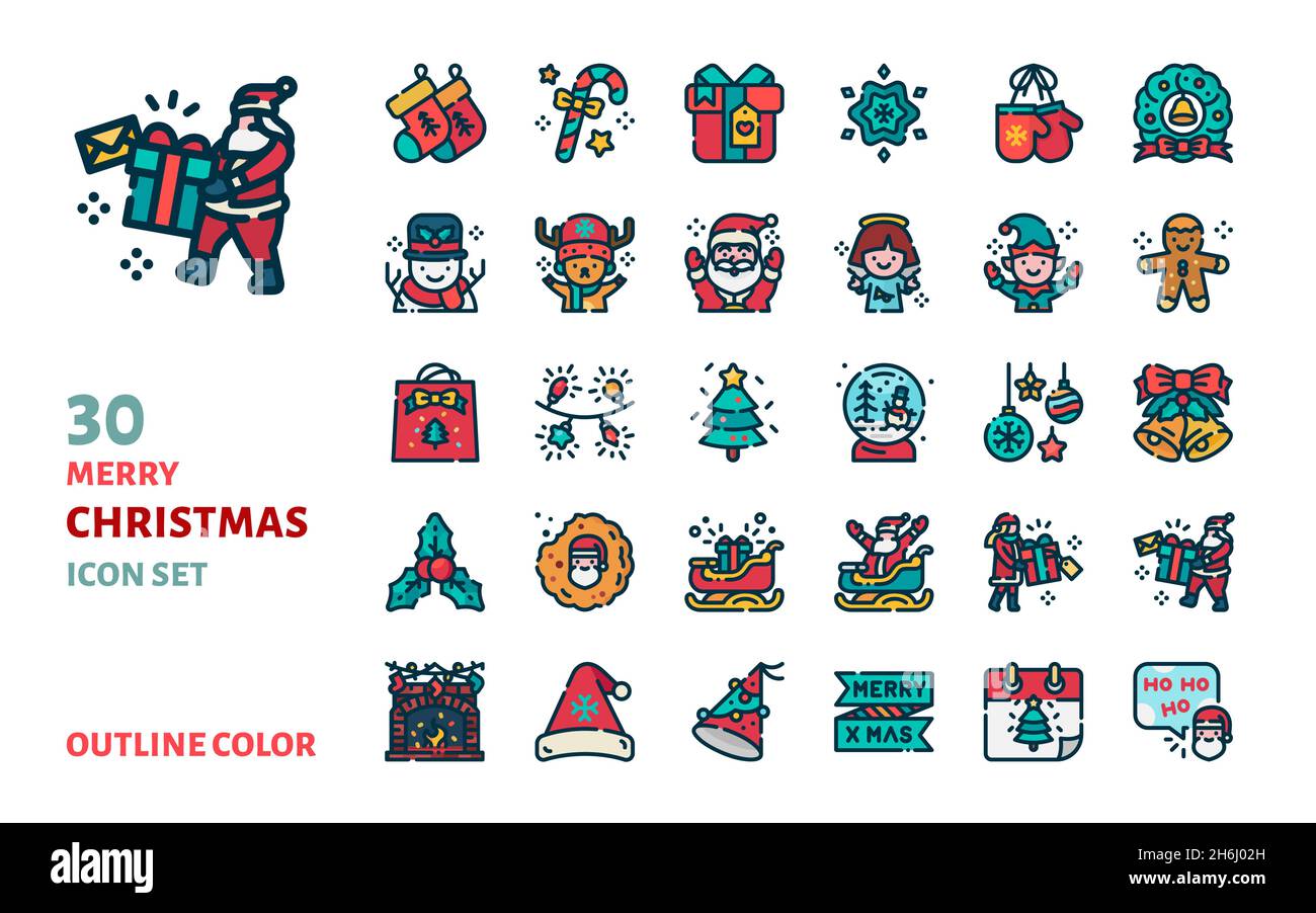 Merry christmas outline color icon vector illustration for celebration and decoration Stock Vector