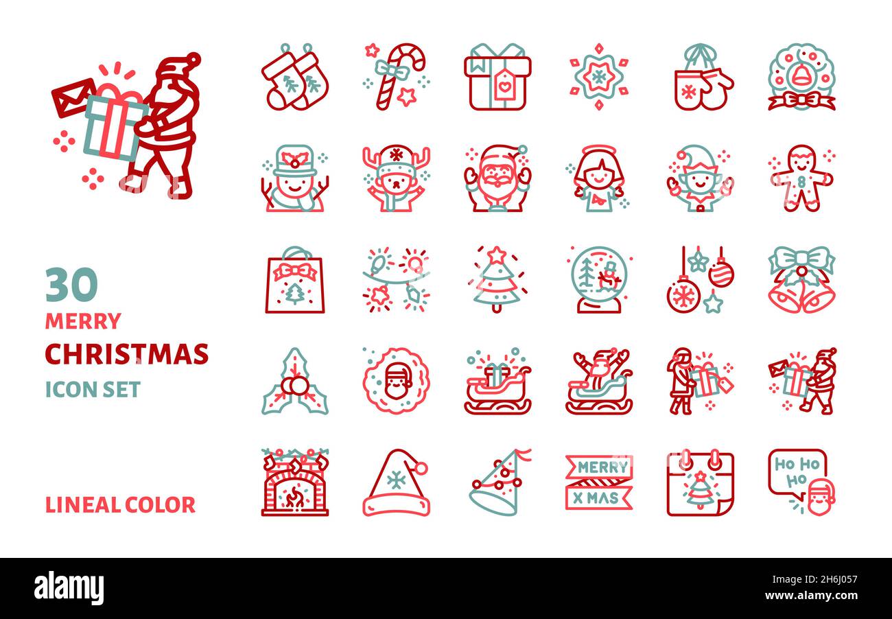 Merry christmas lineal color icon vector illustration for celebration and decoration Stock Vector