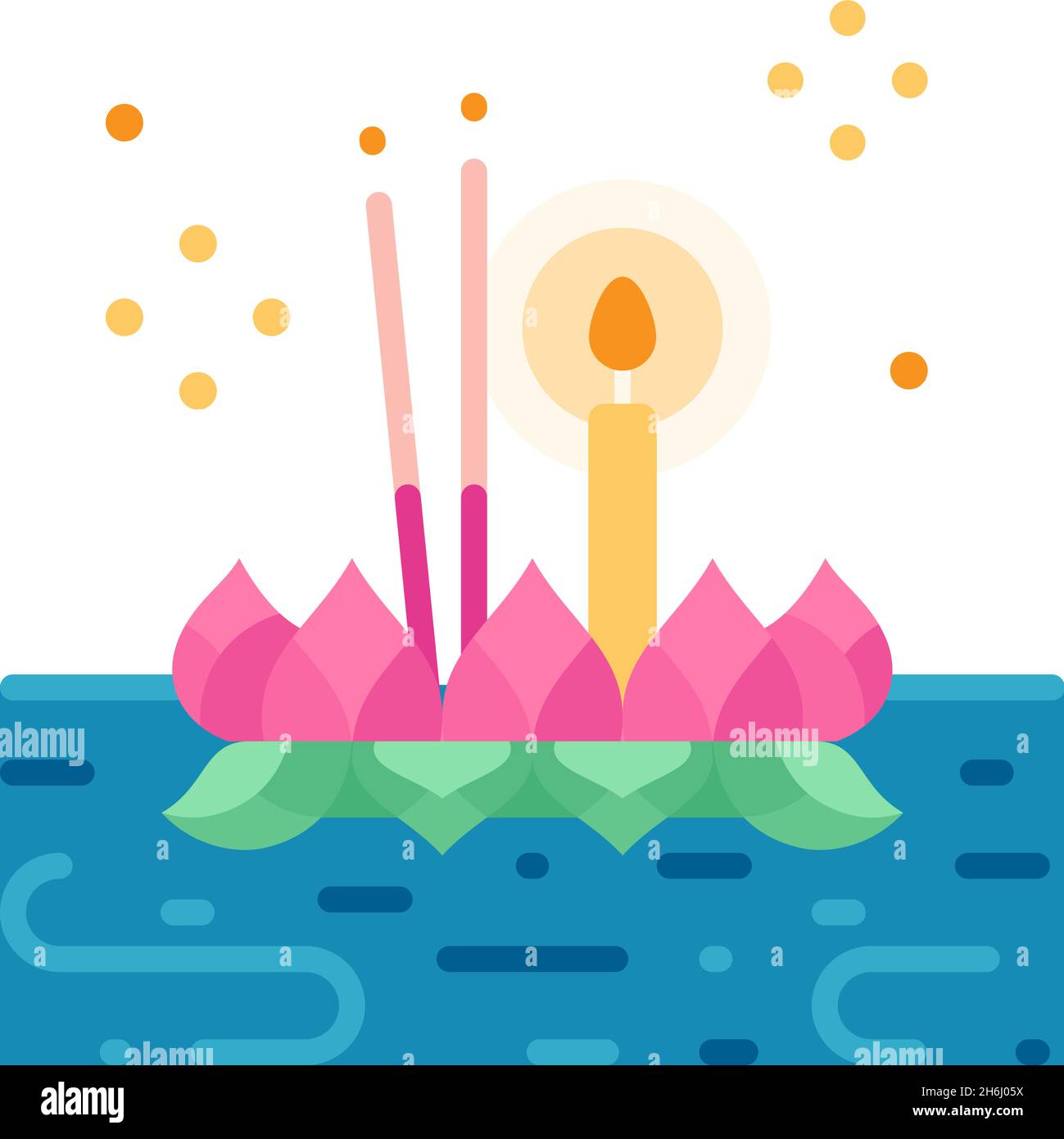 Loi Krathong festival flat icon vector illustration.Loi Krathong is a Thailand floating decorated basket annual festival to respect river spirit Stock Vector
