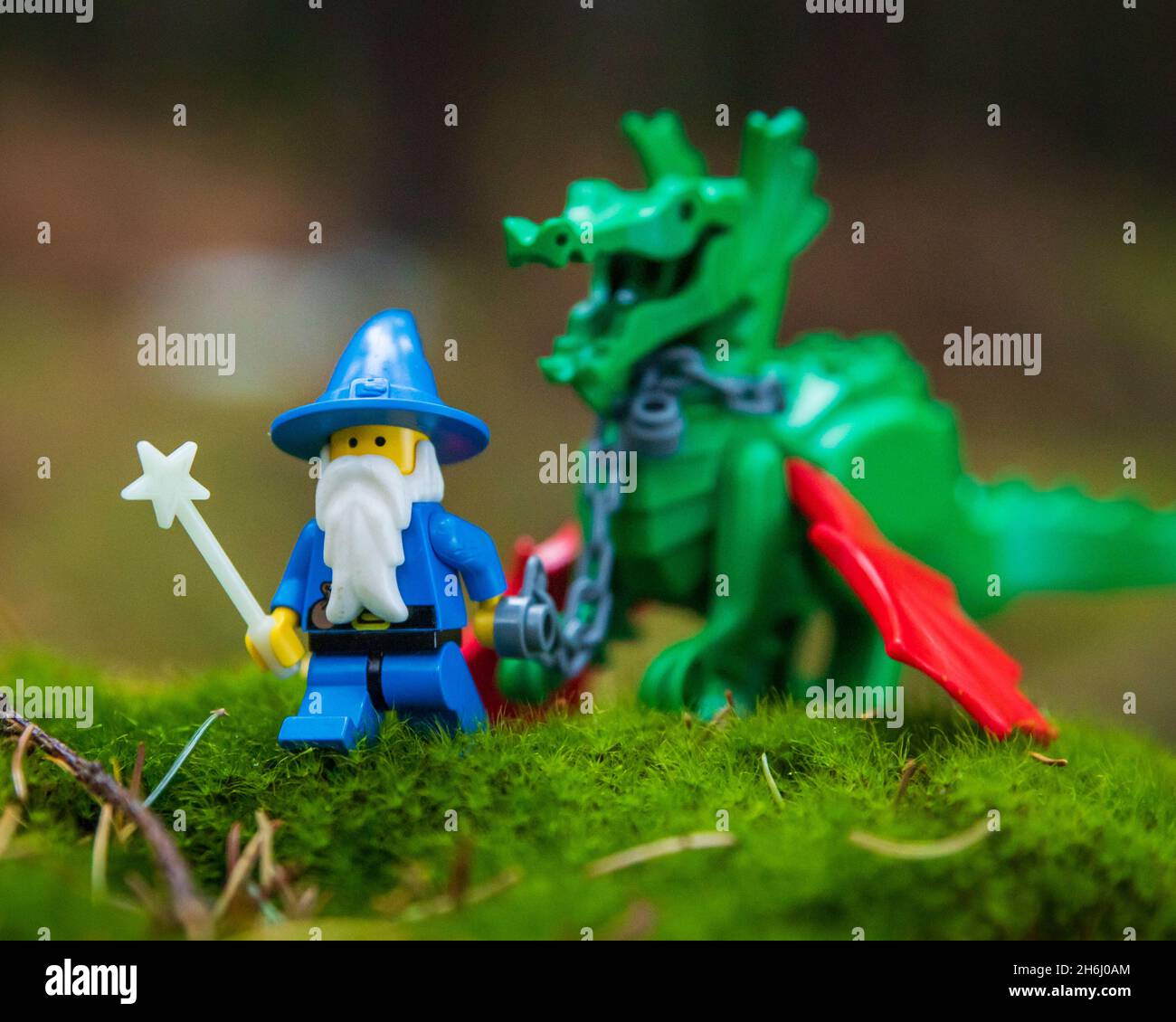 Lego castle minifigure wizard and dragon Stock Photo - Alamy