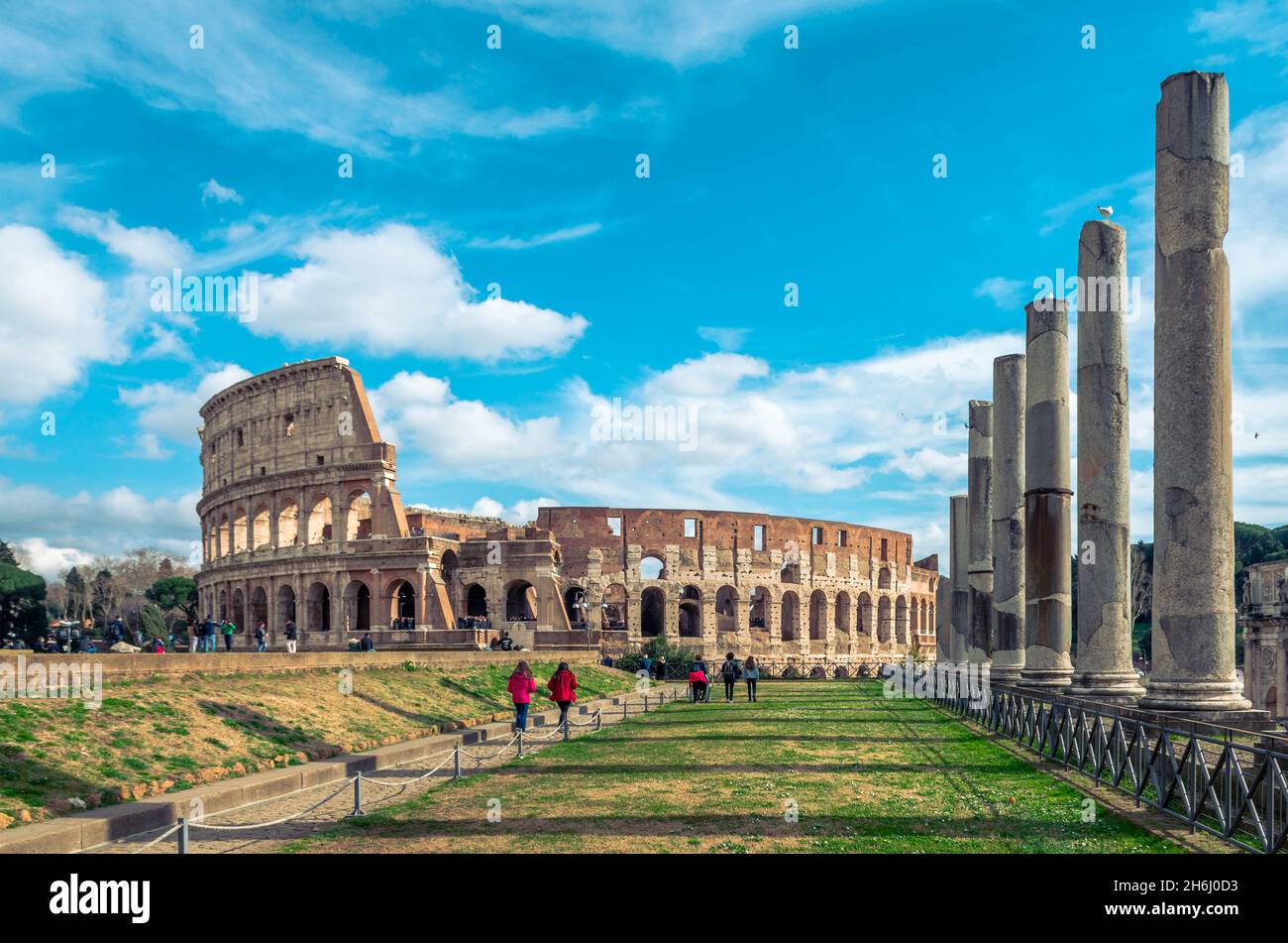 View of Colosseum,the worldwide famous site and one of the most important sights of Rome. Stock Photo