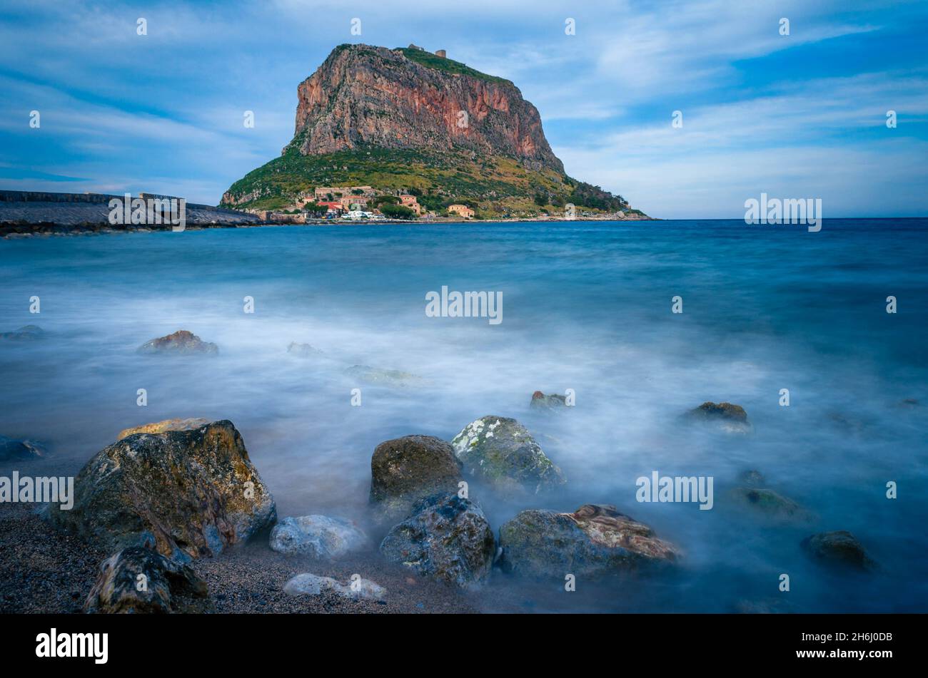 Monemvasia, the medieval castle town located on a small island off the east coast of the Peloponnese. Stock Photo