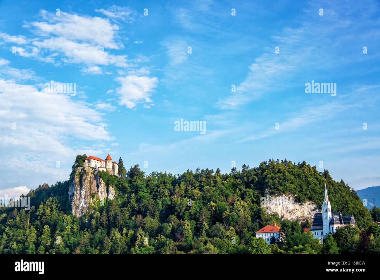 Stunning view of Bled Castle in Slovenia Stock Photo