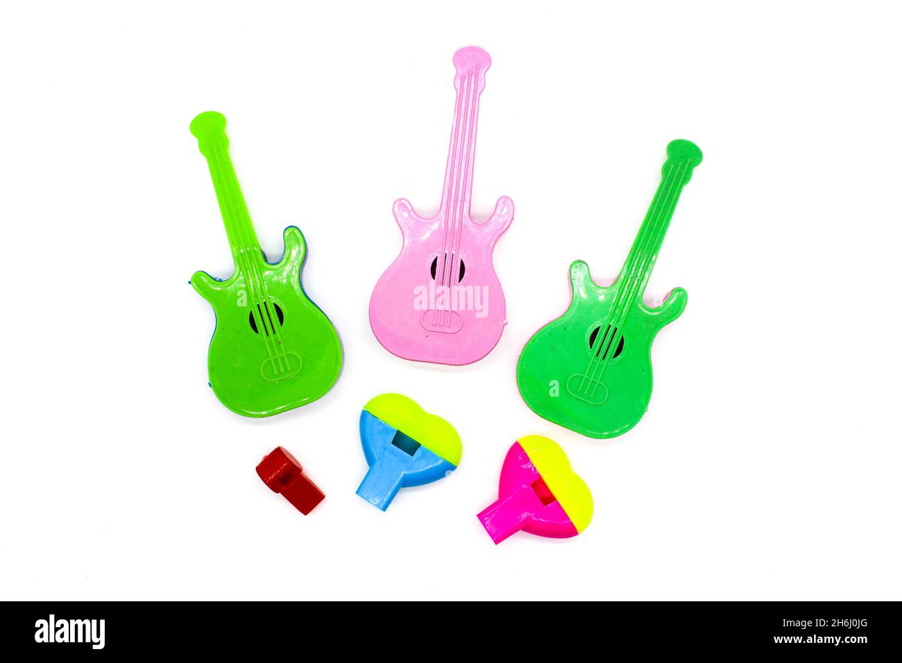 Toys on white background with selective focus Stock Photo