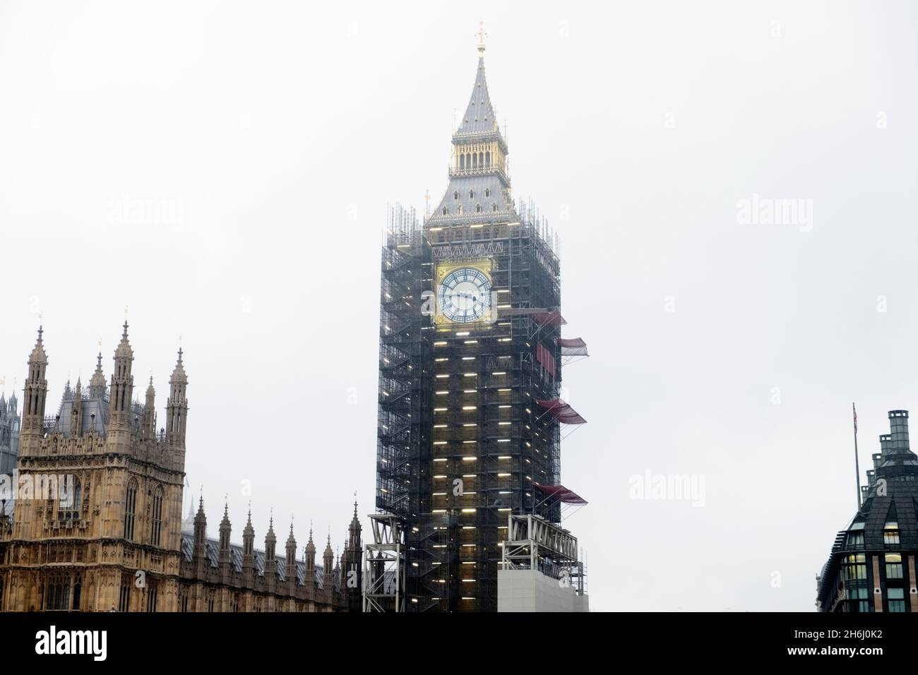 Big Ben clock tower and scaffolding under renovation in Westminster London England UK Great Britain November 2021  KATHY DEWITT Stock Photo