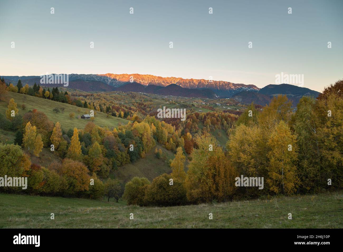 Mountain rural landscape with autumn colors In Brasov county, Romania Stock Photo