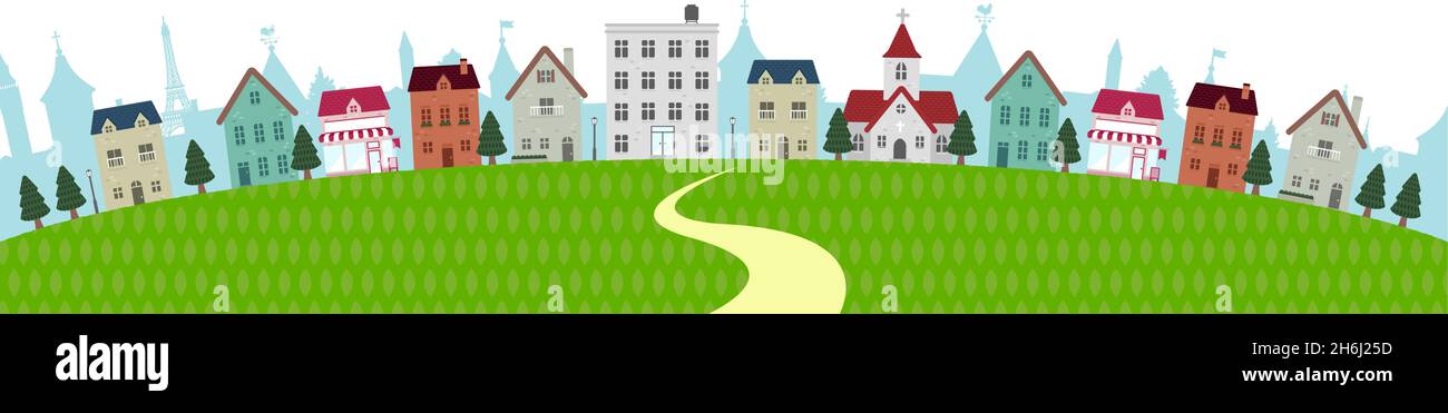 Simple arched townscape vector banner illustration Stock Vector
