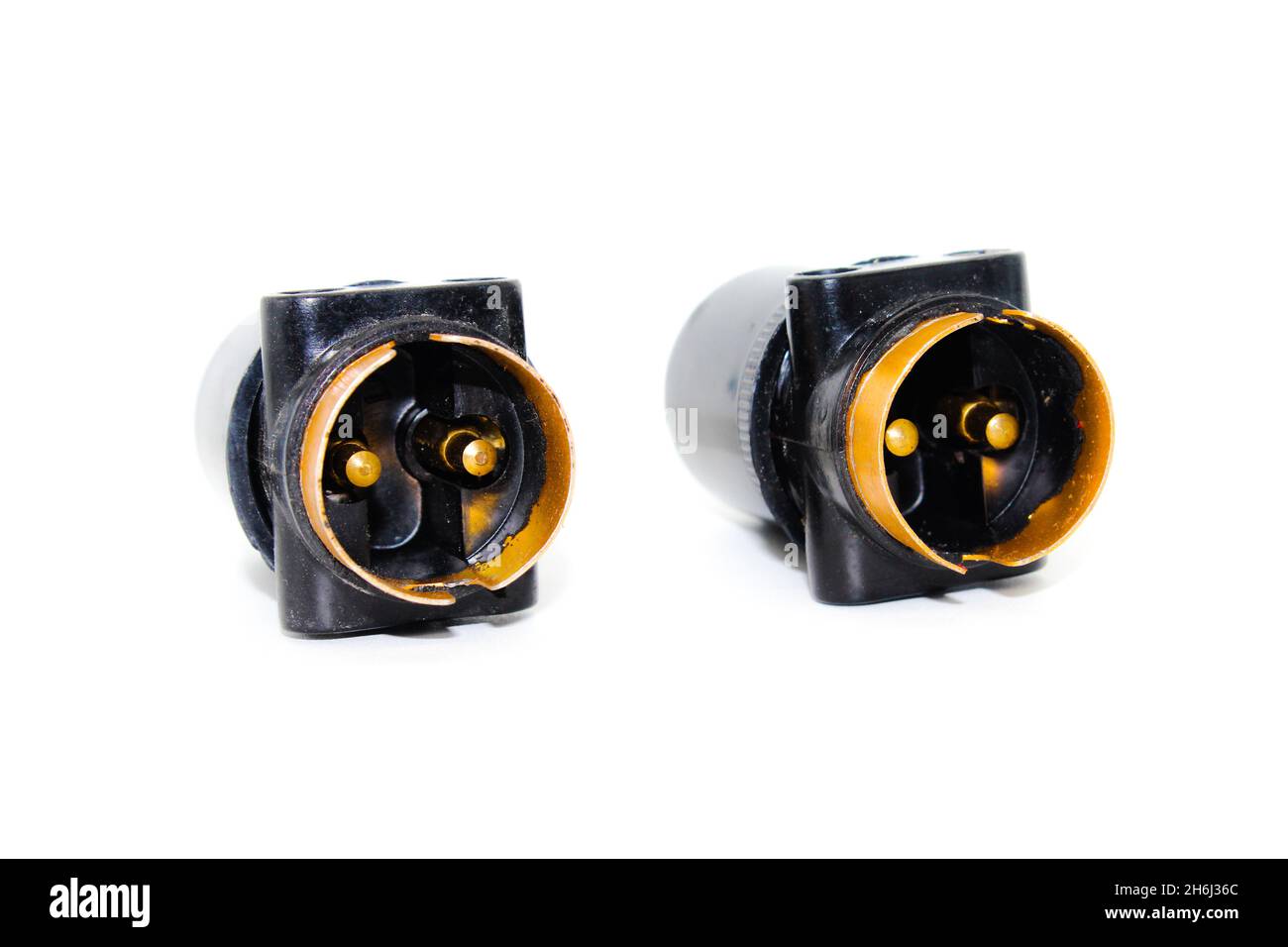 Bulb holders on white background with selective focus Stock Photo