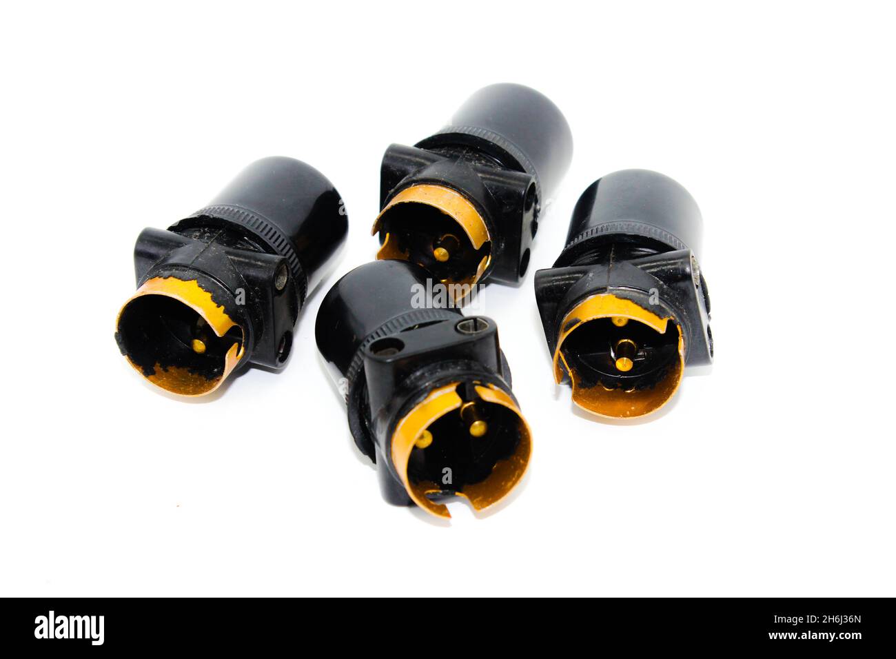 Bulb holders on white background with selective focus Stock Photo