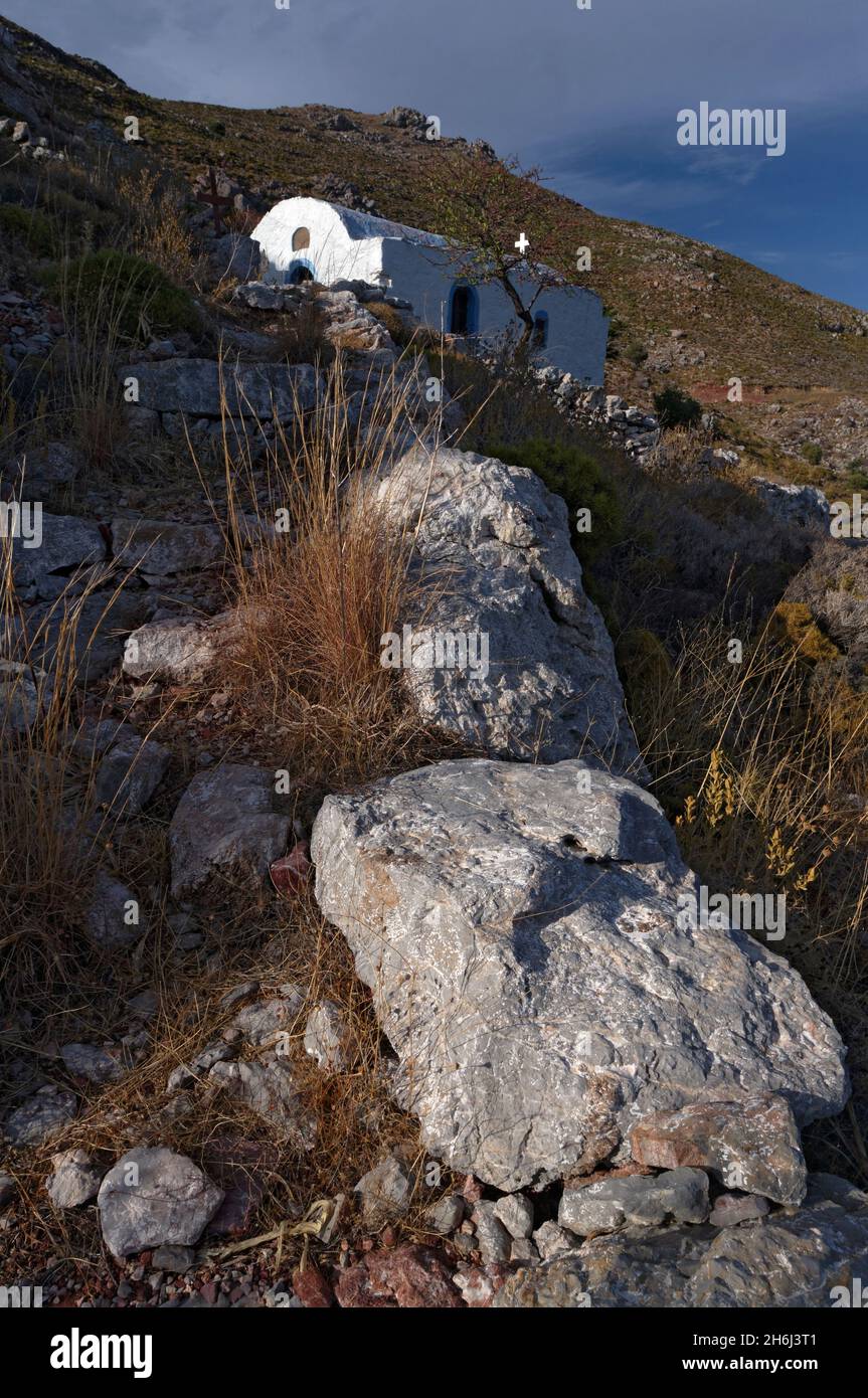 Small church, Livadia,  Tilos, Dodecanese islands, Southern Aegean, Greece. Stock Photo