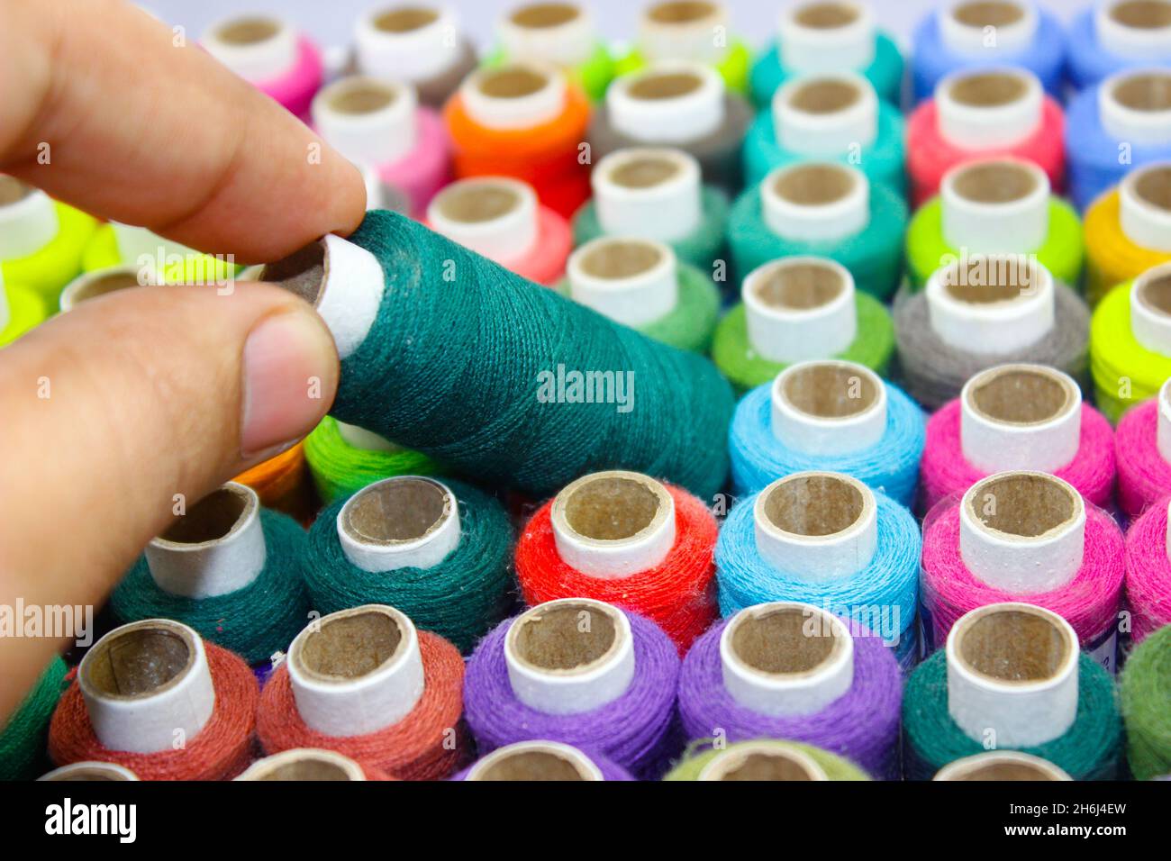A picture of thread rolls with selective focus Stock Photo
