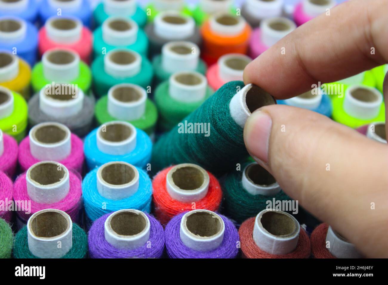 A picture of thread rolls with selective focus Stock Photo