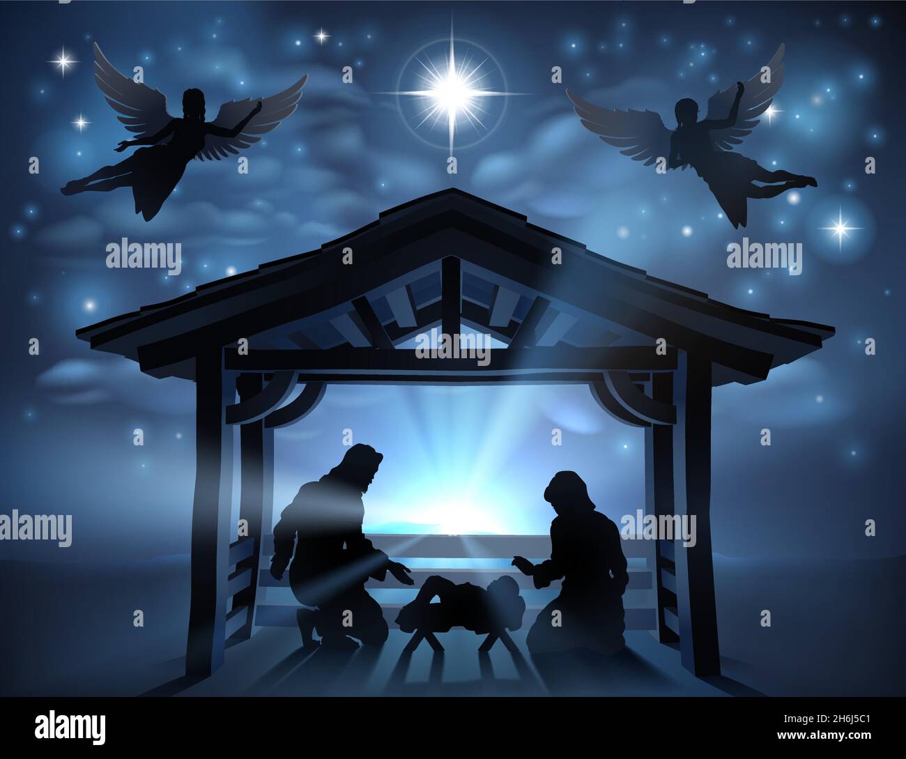 Christmas Nativity Scene Jesus Manger Silhouette Stock Vector Image