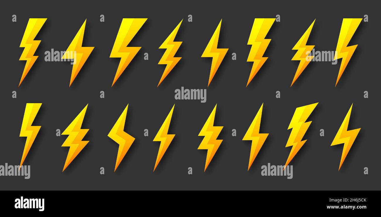 Yellow lightning bolt icons collection. Flash symbol, thunderbolt ...