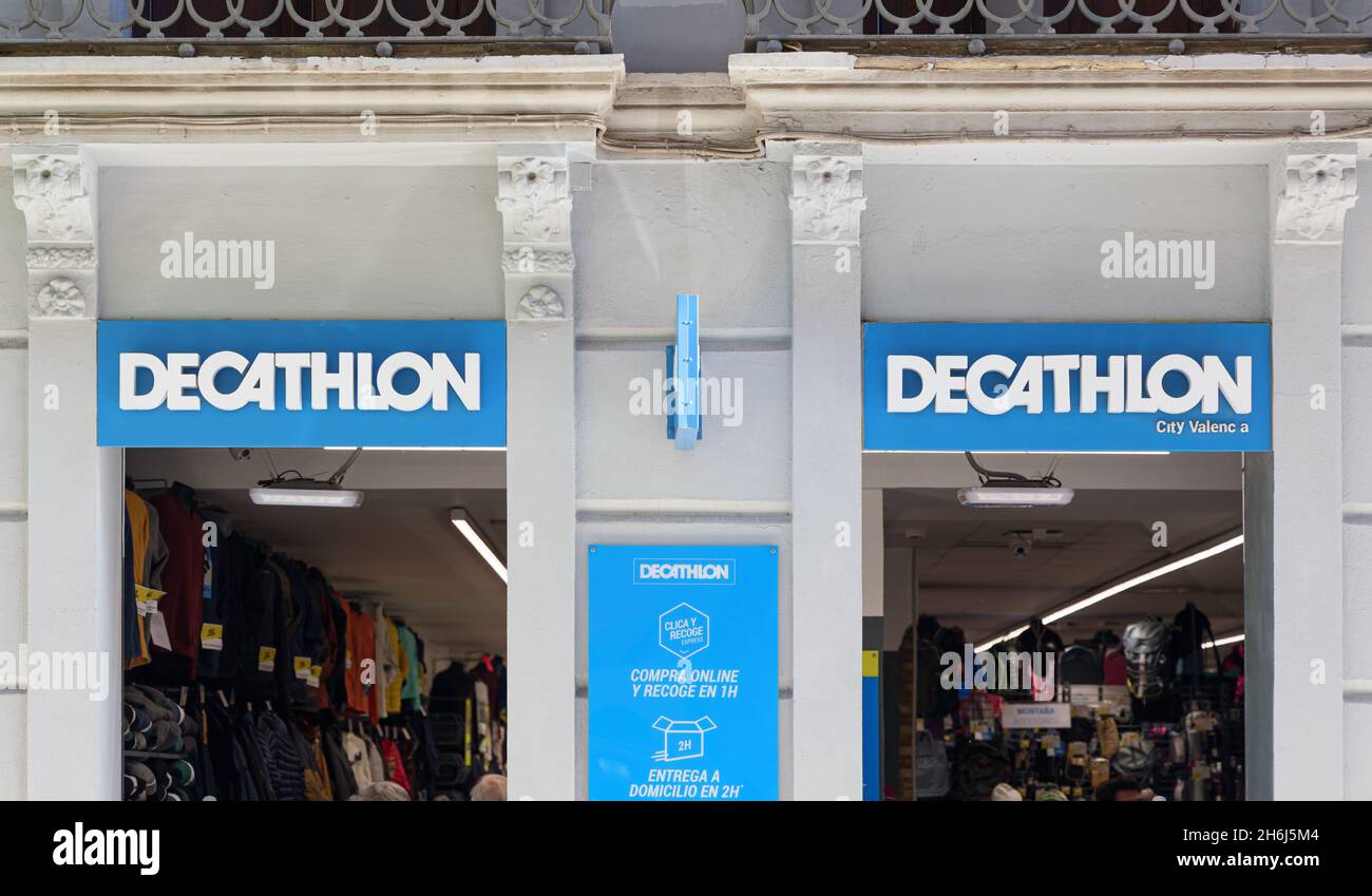 VALENCIA, SPAIN - NOVEMBER 15, 2021: Decathlon is a French sporting goods retailer Stock Photo