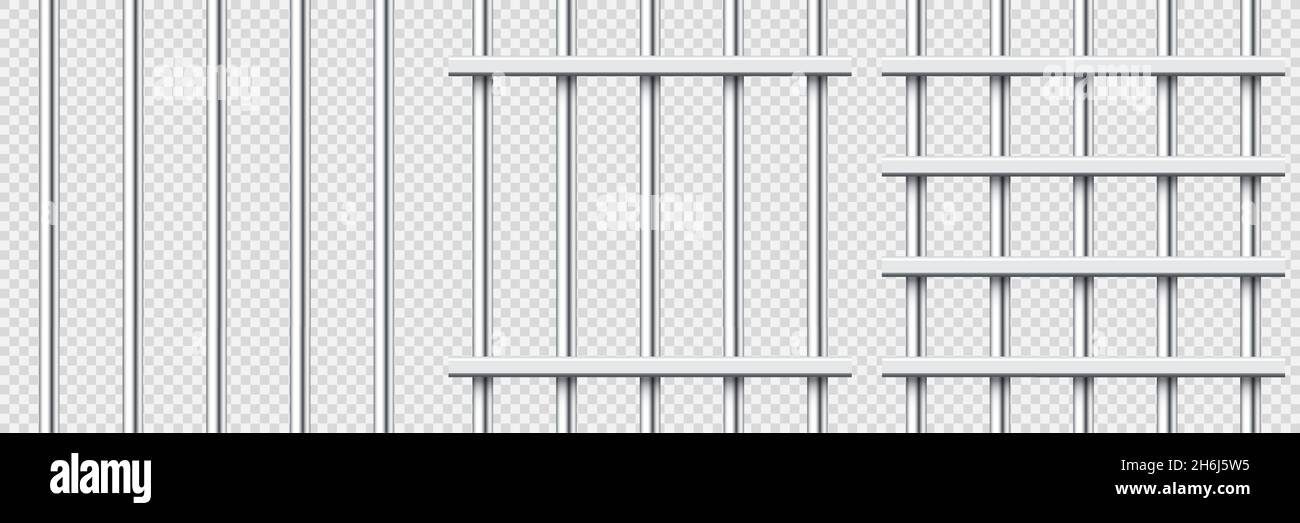 Realistic metal prison bars. Detailed jail cage, prison iron fence. Criminal background mockup