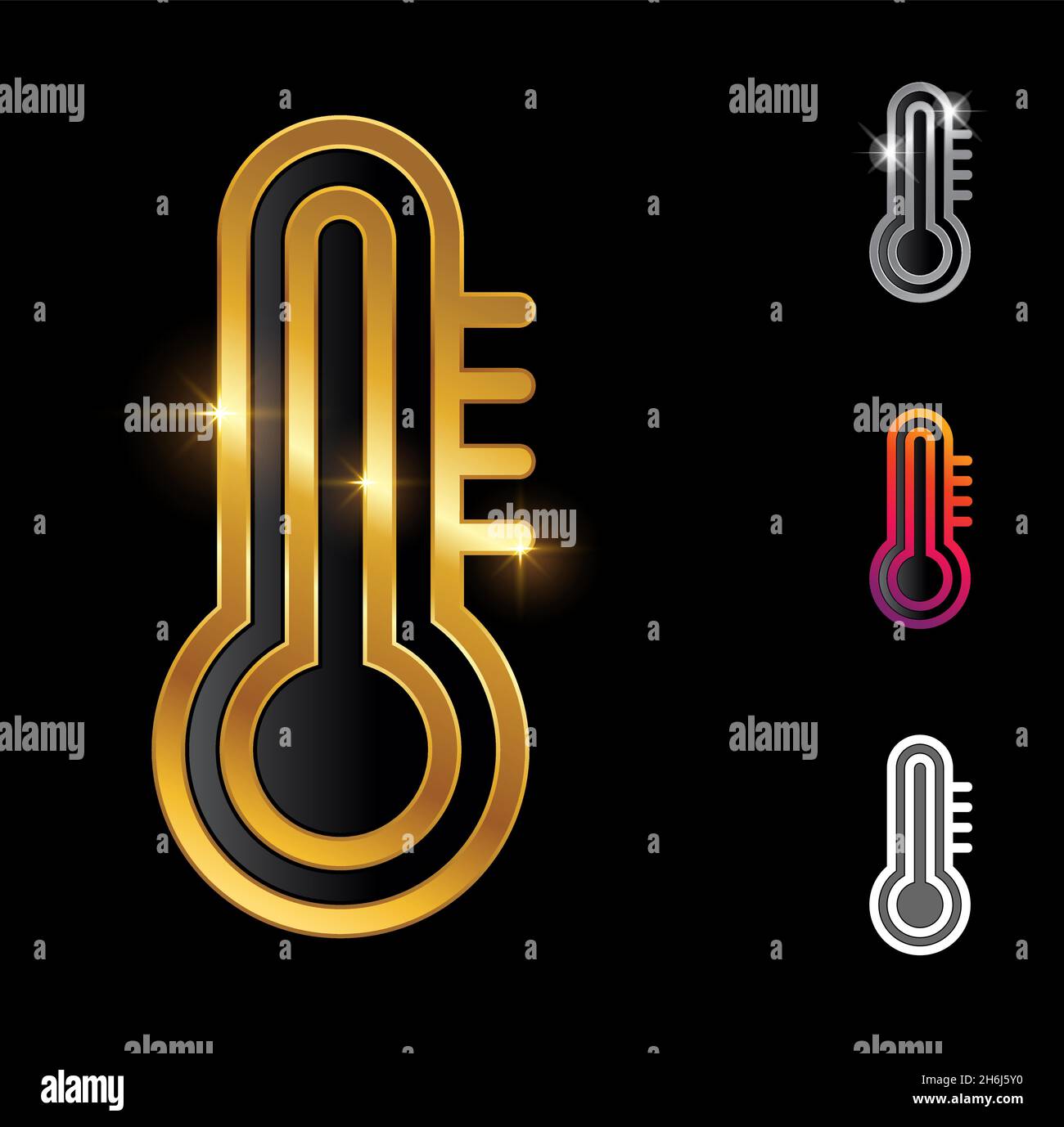 A vector Illustration set of Golden thermometer vector symbol in black background with gold